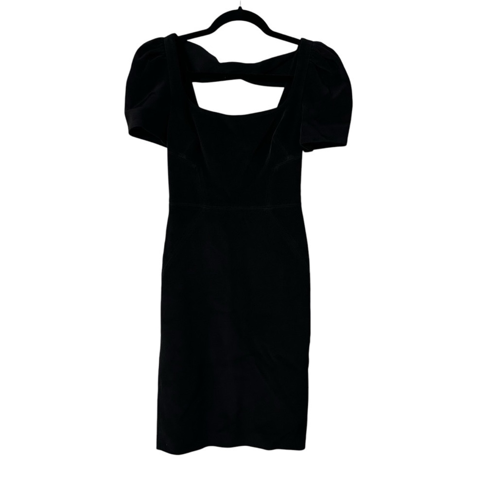 Rebecca Vallance Black Short Puff Sleeve Open Back Bow Dress Size XS, 2 NWT